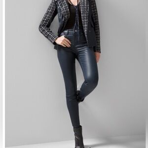 White House Black Market High Rise Coated Skinny Jeans Navy Blue Size 10